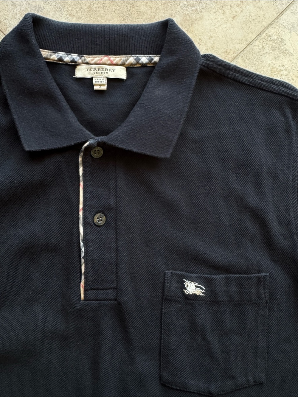 Burberry Navy Polo with Signature Check Placket